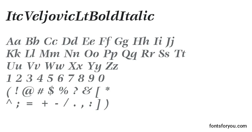 A fonte ItcVeljovicLtBoldItalic – alfabeto, números, caracteres especiais