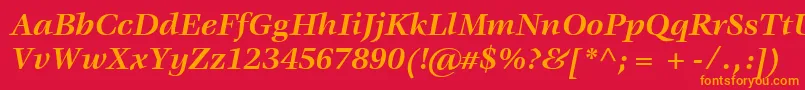 ItcVeljovicLtBoldItalic-Schriftart – Orangefarbene Schriften auf rotem Hintergrund