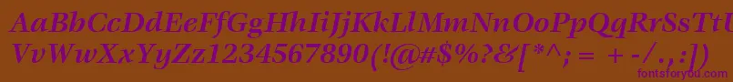 フォントItcVeljovicLtBoldItalic – 紫色のフォント、茶色の背景