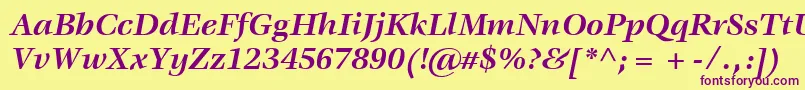 フォントItcVeljovicLtBoldItalic – 紫色のフォント、黄色の背景