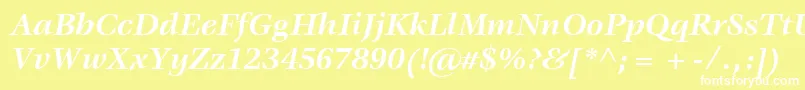 ItcVeljovicLtBoldItalic-fontti – valkoiset fontit keltaisella taustalla