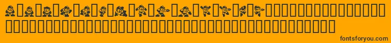 Megaman2.Themang-Schriftart – Schwarze Schriften auf orangefarbenem Hintergrund