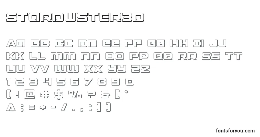 Czcionka Starduster3D – alfabet, cyfry, specjalne znaki