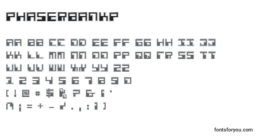 Schriftart Phaserbankp – Alphabet, Zahlen, spezielle Symbole
