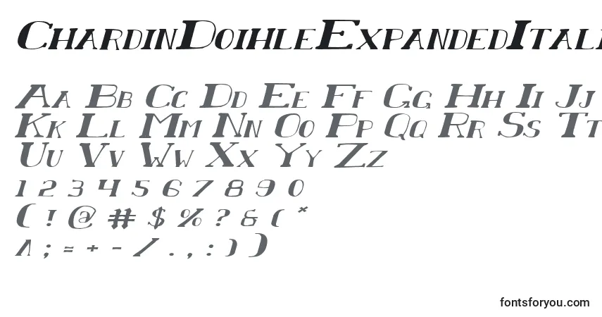 A fonte ChardinDoihleExpandedItalic – alfabeto, números, caracteres especiais
