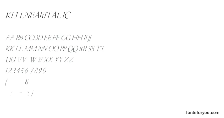 Шрифт KellnearItalic – алфавит, цифры, специальные символы