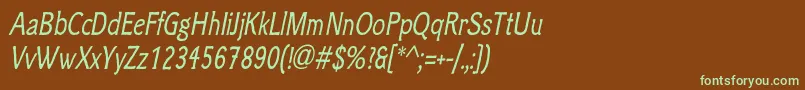 フォントClicheeItalic – 緑色の文字が茶色の背景にあります。