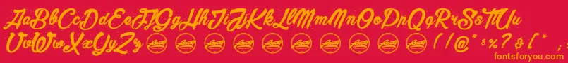 Fonte MaderaStudioPersonaluseonly – fontes laranjas em um fundo vermelho