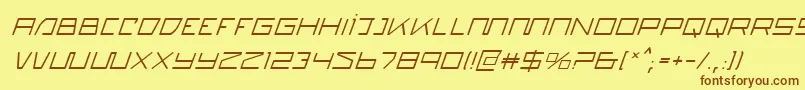 フォントQuasitronItalic – 茶色の文字が黄色の背景にあります。