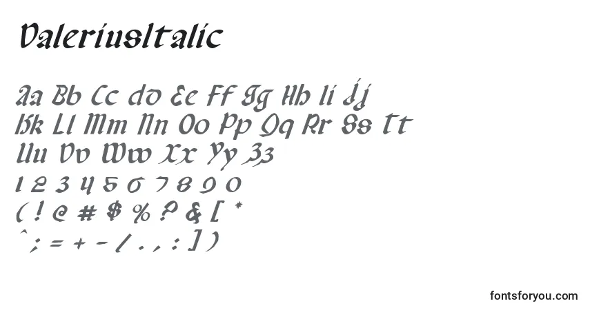 ValeriusItalicフォント–アルファベット、数字、特殊文字