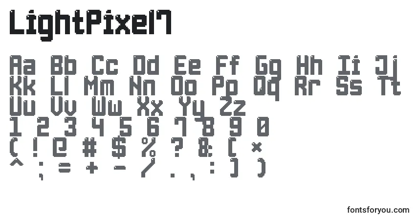 Czcionka LightPixel7 – alfabet, cyfry, specjalne znaki