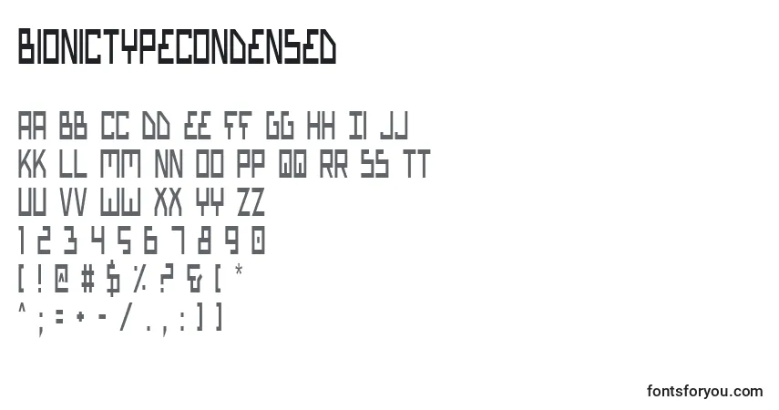 Schriftart BionicTypeCondensed – Alphabet, Zahlen, spezielle Symbole