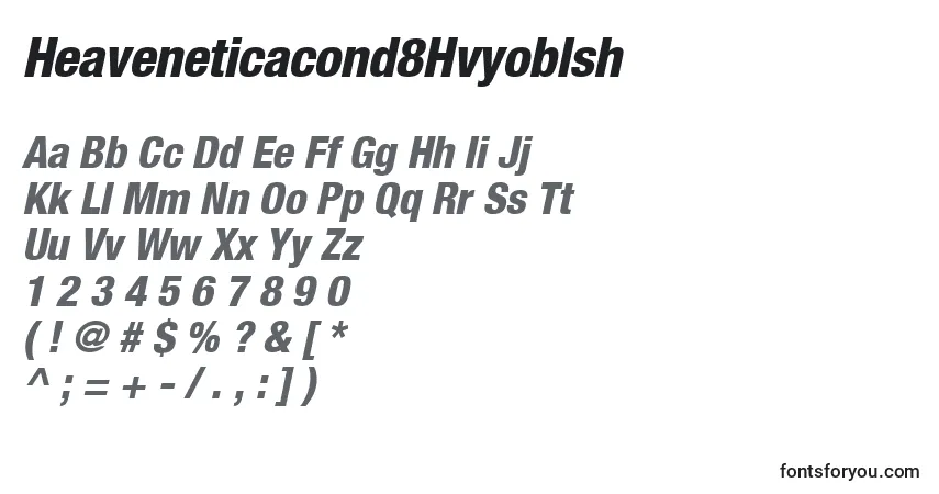 A fonte Heaveneticacond8Hvyoblsh – alfabeto, números, caracteres especiais