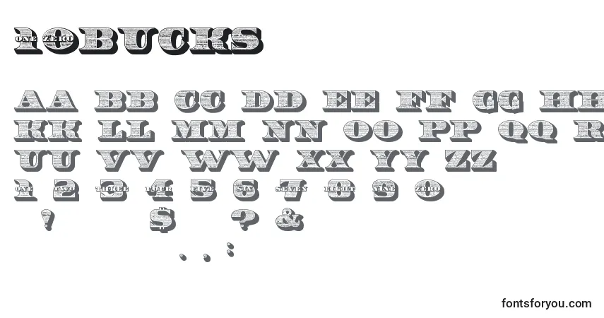 Schriftart 10Bucks – Alphabet, Zahlen, spezielle Symbole