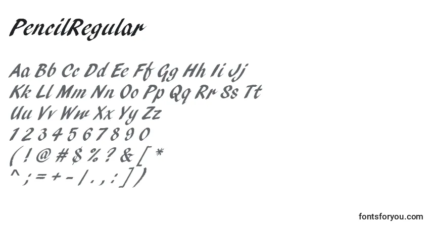 A fonte PencilRegular – alfabeto, números, caracteres especiais