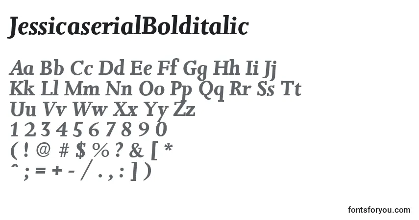 Schriftart JessicaserialBolditalic – Alphabet, Zahlen, spezielle Symbole