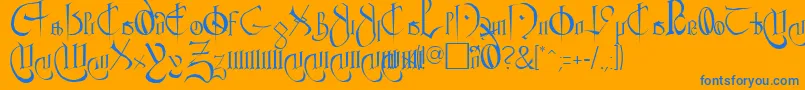 ClementRegular-Schriftart – Blaue Schriften auf orangefarbenem Hintergrund