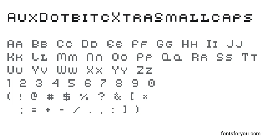 A fonte AuxDotbitcXtraSmallcaps – alfabeto, números, caracteres especiais