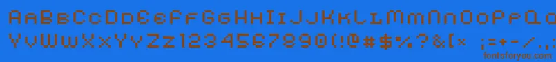 フォントAuxDotbitcXtraSmallcaps – 茶色の文字が青い背景にあります。