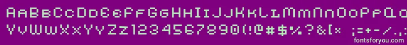 AuxDotbitcXtraSmallcaps-Schriftart – Grüne Schriften auf violettem Hintergrund