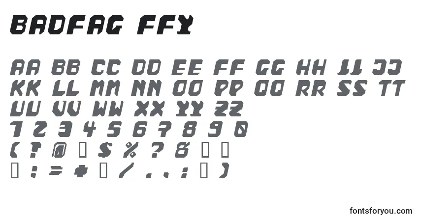 A fonte Badfag ffy – alfabeto, números, caracteres especiais