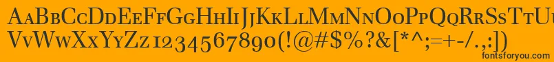 EmonaSmallcaps-fontti – mustat fontit oranssilla taustalla