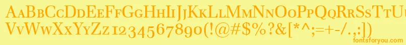 EmonaSmallcaps-Schriftart – Orangefarbene Schriften auf gelbem Hintergrund