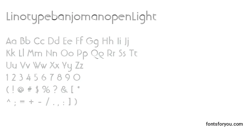 A fonte LinotypebanjomanopenLight – alfabeto, números, caracteres especiais