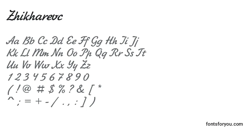 Шрифт Zhikharevc – алфавит, цифры, специальные символы