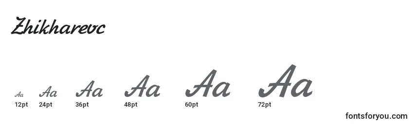 Размеры шрифта Zhikharevc