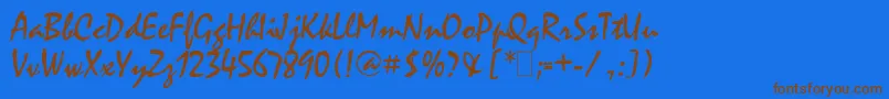 フォントMystical – 茶色の文字が青い背景にあります。