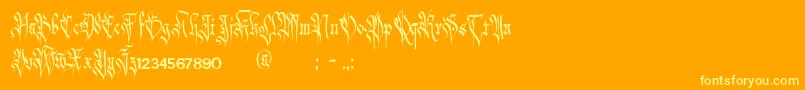 Carmilia-Schriftart – Gelbe Schriften auf orangefarbenem Hintergrund