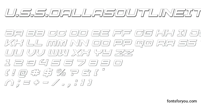 A fonte U.S.S.DallasOutlineItalic – alfabeto, números, caracteres especiais