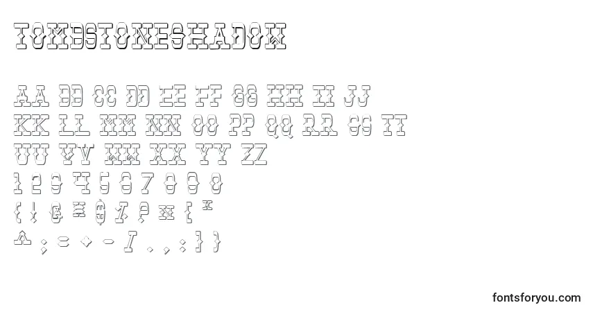 Czcionka TombstoneShadow – alfabet, cyfry, specjalne znaki