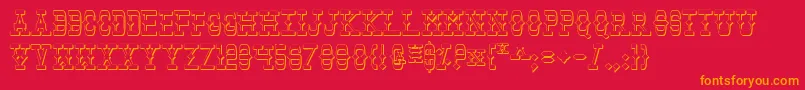 TombstoneShadow-Schriftart – Orangefarbene Schriften auf rotem Hintergrund