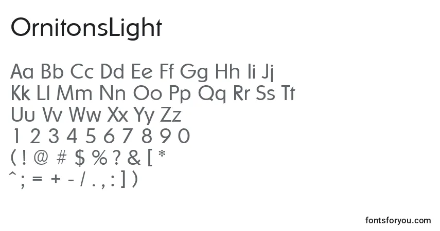 OrnitonsLight-fontti – aakkoset, numerot, erikoismerkit