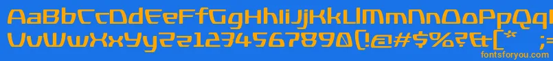 フォントKompressorBold – オレンジ色の文字が青い背景にあります。