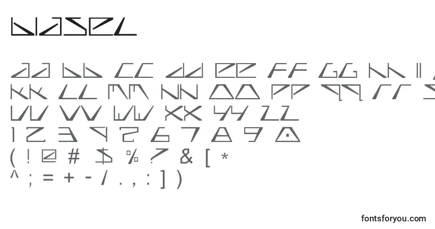 Schriftart Biasel – Alphabet, Zahlen, spezielle Symbole