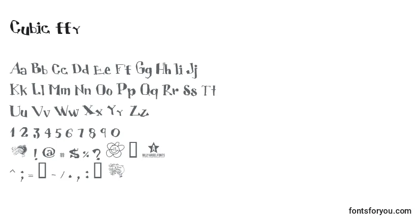 A fonte Cubic ffy – alfabeto, números, caracteres especiais