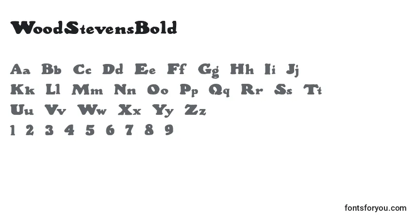 Czcionka WoodStevensBold – alfabet, cyfry, specjalne znaki