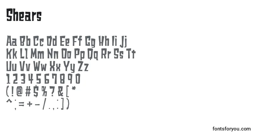 Schriftart Shears – Alphabet, Zahlen, spezielle Symbole