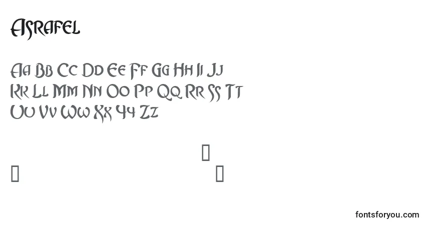 Czcionka Asrafel – alfabet, cyfry, specjalne znaki