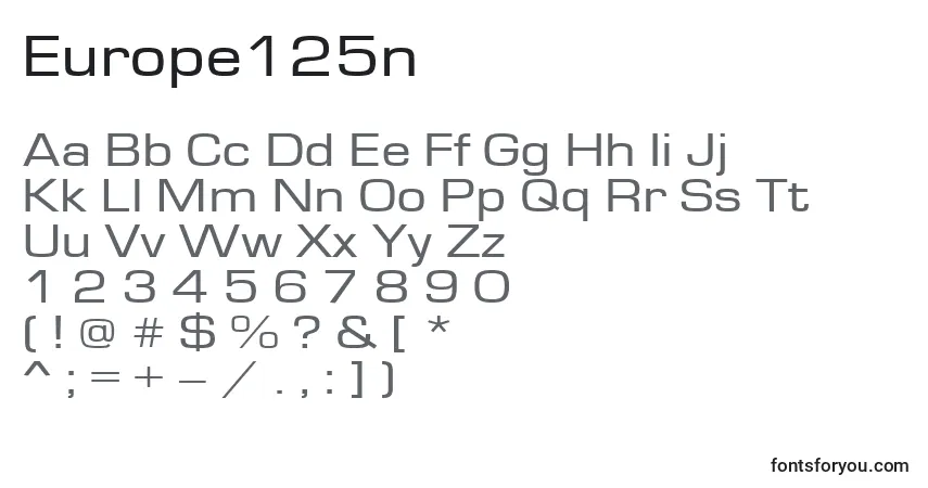 Шрифт Europe125n – алфавит, цифры, специальные символы