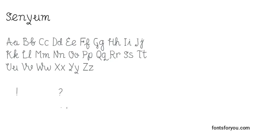 Czcionka Senyum – alfabet, cyfry, specjalne znaki