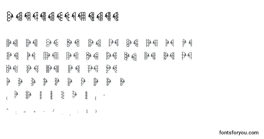 Fuente Centreclimbers - alfabeto, números, caracteres especiales