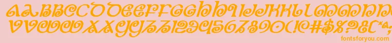 Theshirebi-Schriftart – Orangefarbene Schriften auf rosa Hintergrund