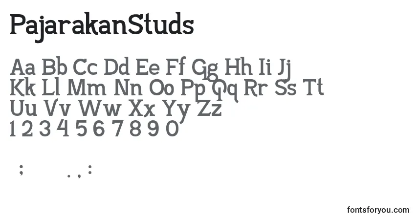 Czcionka PajarakanStuds – alfabet, cyfry, specjalne znaki