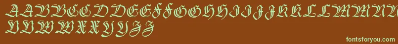 フォントThannhaeuser – 緑色の文字が茶色の背景にあります。