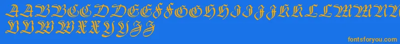 フォントThannhaeuser – オレンジ色の文字が青い背景にあります。