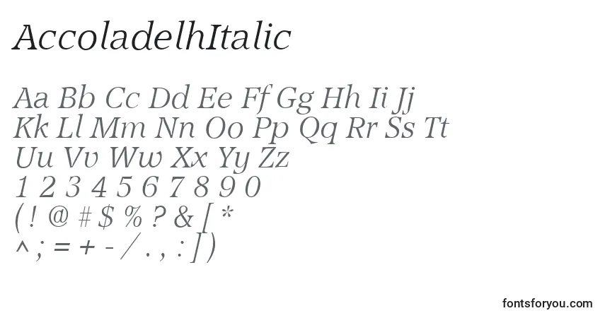 Шрифт AccoladelhItalic – алфавит, цифры, специальные символы
